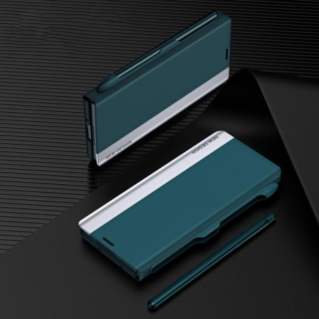 Чехол-книжка с металлизированной рамкой Side Electroplated с держателем на стилуса Pen Slot на Samsung Galaxy Fold 7 5G - синий