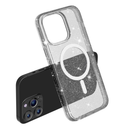 Противоударный чехол Terminator Style Glitter Powder MagSafe Magnetic для iPhone 15 Pro Max - черный