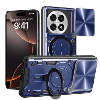 Чохол із шторкою камери CD фактурою та підставкою на OnePlus 13R 5G - синій