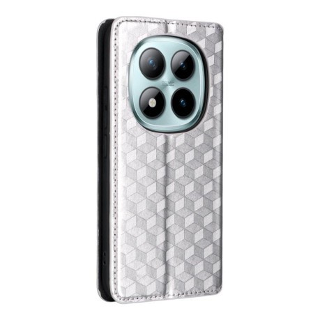 Чехол-книжка Cubic Grid Texture Flip Leather для Poco 8 Pro/Redmi Note 15 Pro+ 5G Global 163.3mm — серебристый