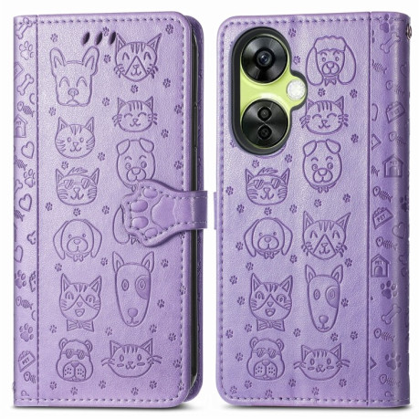 Чехол-книжка Cat and Dog для OnePlus Nord N30/CE 3 Lite - фиолетовый