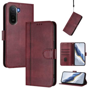 Чехол-книжка Line Splicing эко-кожа Ретро для Redmi A7 Pro 171mm / Poco C85x 5G — бордовый