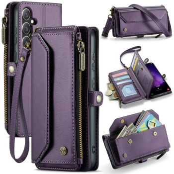 Чохол-книжка CaseMe C36 Card Slots Zipper Wallet RFID Anti-theft Leather для Samsung Galaxy S24 FE 5G - фіолетовий