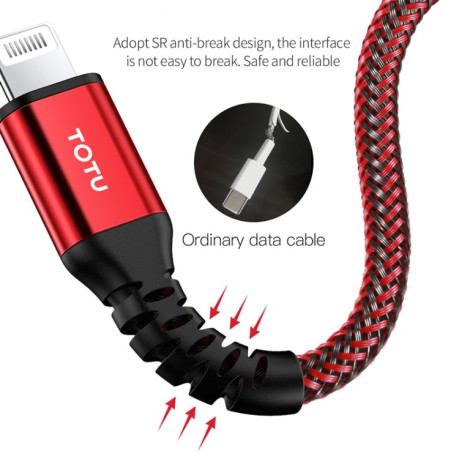 Нервущийся сертифицированный кабель TOTUDESIGN BPDA-03 Aurora Series USB-C / Type-C to 8 Pin PD Fast Charging MFI для iPhone iPad-черный