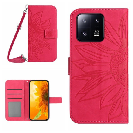 Чехол-книжка Skin Feel Sun Flower для Xiaomi 13 Pro - пурпурно-красный