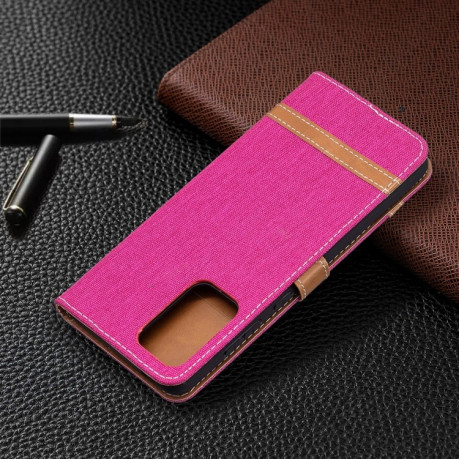 Чехол-книжка Color Matching Denim Texture на Samsung Galaxy A72 - пурпурно-красный