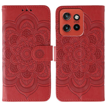 Чехол-книжка Sun Mandala Embossing Pattern на Motorola Edge 60 Neo 5G — красный