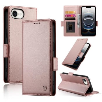 Чехол-книжка Side Buckle Magnetic Frosted Leather для iPhone 16e - розовое золото