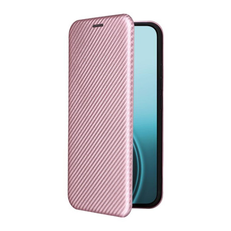 Чохол-книжка Carbon Fiber Texture на OPPO Reno14 Global / Reno14 F — рожевий
