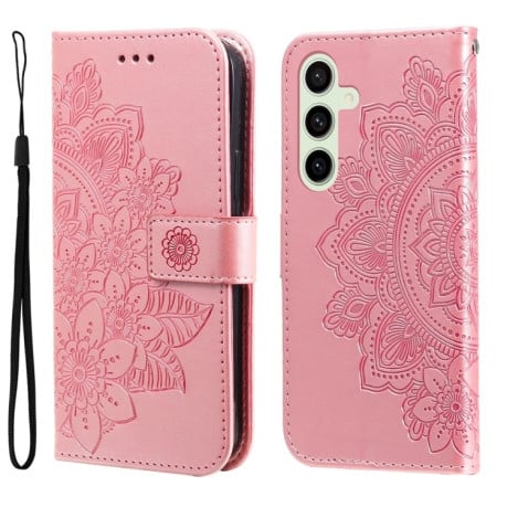 Чехол-книжка 7-petal Flowers Embossing для Samsung Galaxy S24 FE 5G - розовое золото