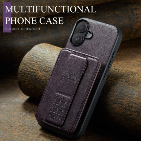 Чехол Fierre Shann Oil Wax Cow Leather Card Holder на iPhone 16 - фиолетовый