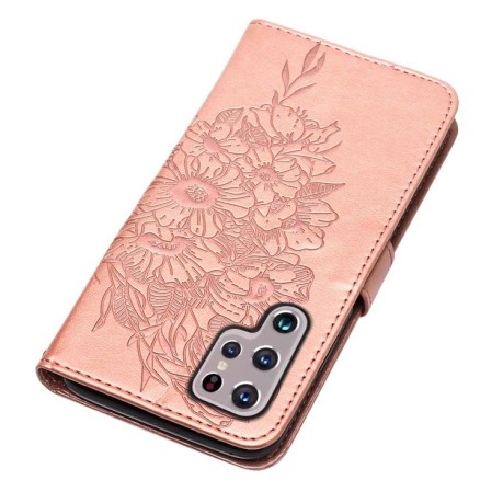 Чехол-книжка Embossed Butterfly для Samsung Galaxy S22 Ultra 5G - розовое золото