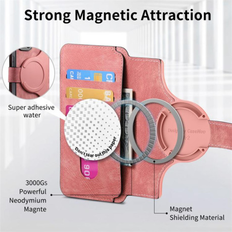 Чохол-книжка CaseNeo MagSafe RFID Anti-theft Retro Leather на OPPO Reno15 F 5G — рожевий