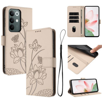 Чехол-книжка Escase с тиснением лотоса и шнурком на Realme C100 / C100i / C100x 4G — бежевый