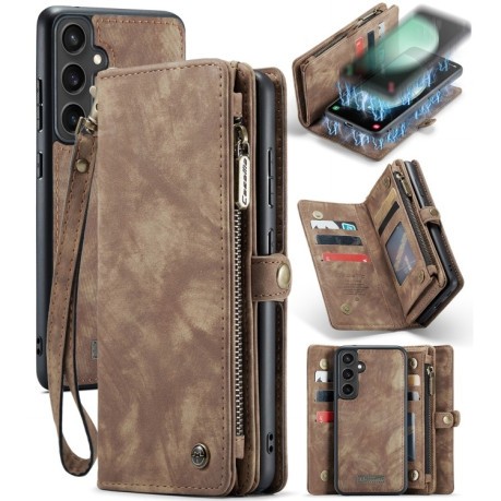 Чехол-кошелек CaseMe 008 Series Zipper Style на Samsung Galaxy S23 FE - коричневый