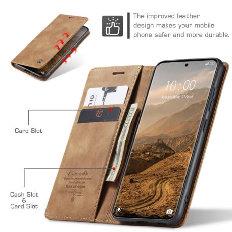 Чохол-книжка CaseMe-013 багатофункціональний з кишенькою на карт на Xiaomi Redmi Note 15 4G / 5G /Poco M8 164mm — коричневий