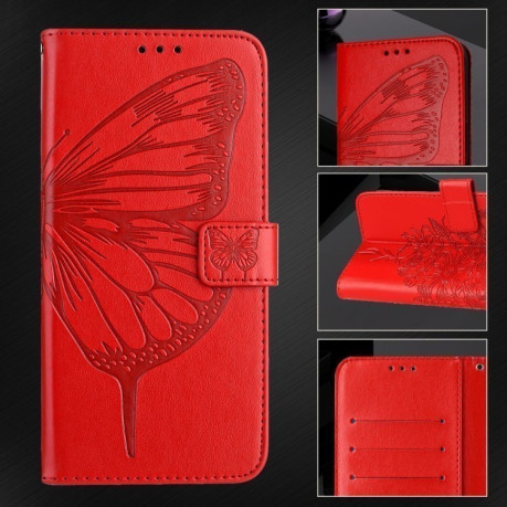 Чохол-книжка Embossed Butterfly для OPPO Reno12 F/12 FS 5G Global - червоний