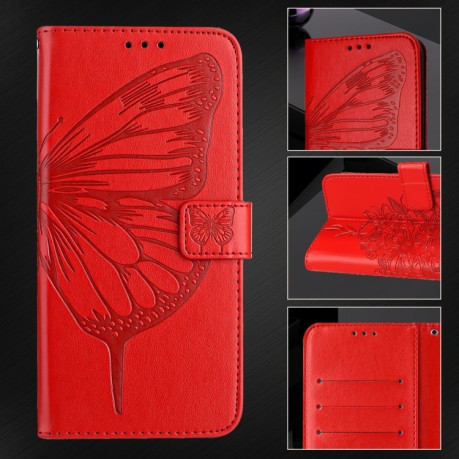 Чехол-книжка Embossed Butterfly для Xiaomi Poco F6 - красный