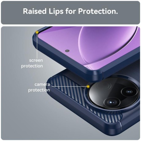 Противоударный чехол Brushed Texture Carbon Fiber на Xiaomi Poco F7 Pro 5G - синий