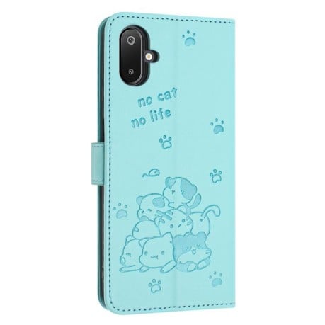 Чехол-книжка Embossed Kitten Phone Leather для Samsung Galaxy M06 5G - зелений