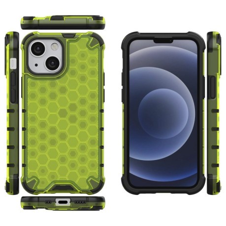 Противоударный чехол Honeycomb with Neck Lanyard для iPhone 13 mini - зеленый