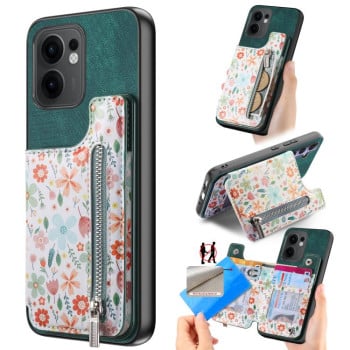 Протиударний чохол Retro Painted Zipper Wallet для OPPO Reno13 F 5G - зелений