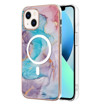 Противоударный чехол Marble Pattern Dual-side IMD Magsafe для iPhone 15 Plus - Blue Marble