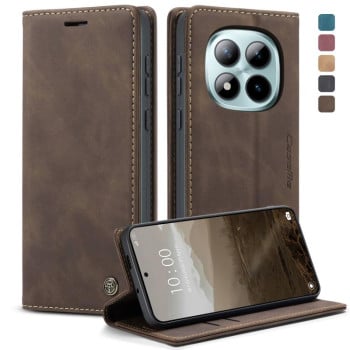 Чохол-книжка CaseMe-013 багатофункціональний з кишенькою на карт на Xiaomi Poco 8 Pro/Redmi Note 15 Pro+ 5G Global 163.3mm — кавовий