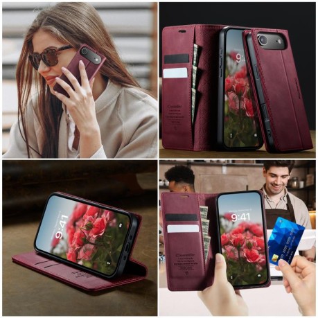 Чехол-книжка CaseMe 033 с фактурой Calf и защитой от сканирования RFID для iPhone Air — красный