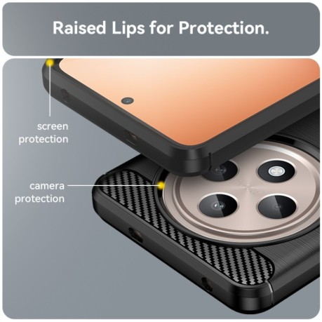 Противоударный чехол Brushed Texture Carbon Fiber на OPPO Reno12 F/12FS - черный