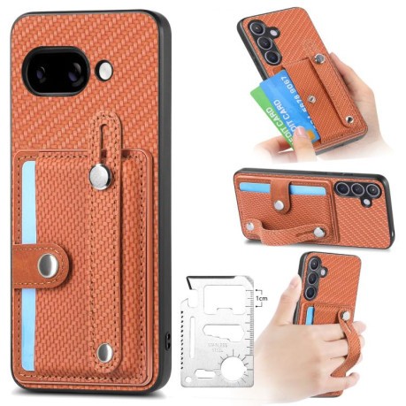Противоударный чехол Wristband Kickstand Card для  Google Pixel 9a - коричневый