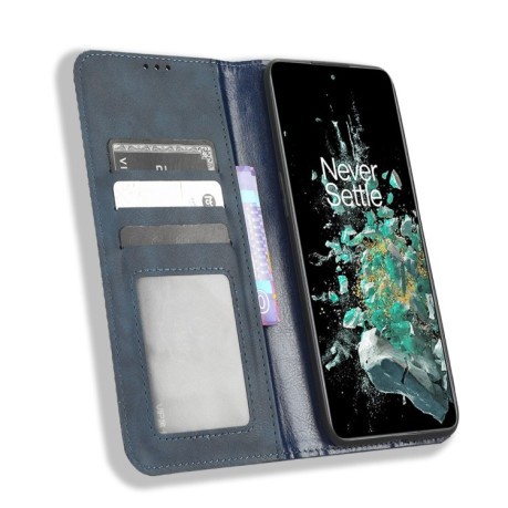 Чехол- книжка Magnetic Buckle Retro Crazy Horse Texture на OnePlus 10T 5G / Ace Pro 5G - синий