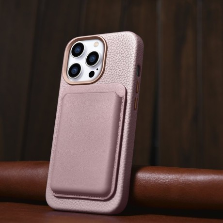 Кожаный чехол iCarer Litchi Premium для iPhone 14 Pro Max - розовый