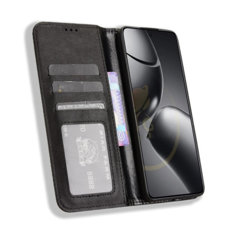 Чехол-книжка Magnetic Buckle Retro Crazy Horse Texture на Xiaomi 14T Pro - черный