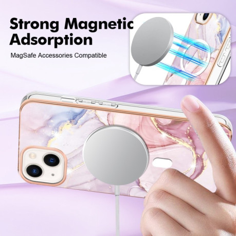 Противоударный чехол Marble Pattern Dual-side IMD Magsafe для iPhone 15 - золото