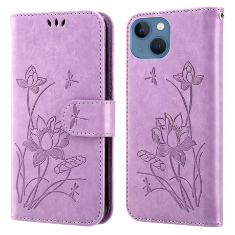 Чехол-книжка Lotus Embossed для iPhone 14 Plus - фиолетовый