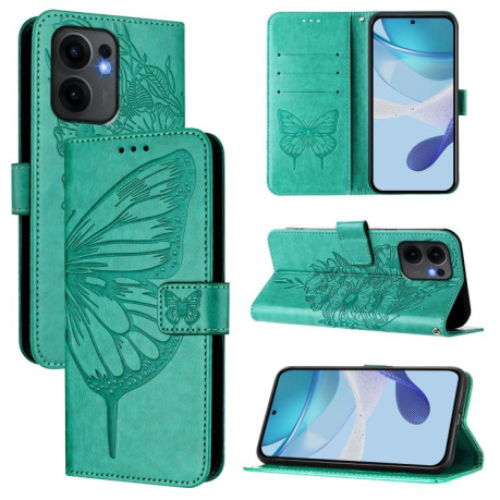 Чехол-книжка Embossed Butterfly для OPPO Reno13 F/Reno13 FS- зеленый