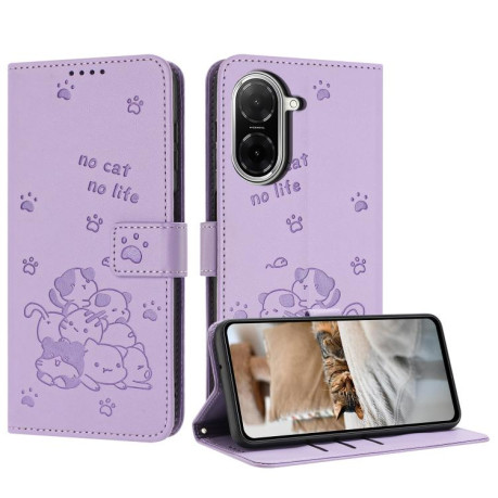 Чохол-книжка Embossed Kitten Phone Leather для Xiaomi Redmi A5 4G / Poco C71 - фіолетовий