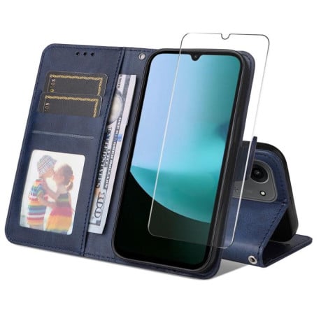 Чехол-книжка ENKAY- кошелёк c фактурой calf + стекло на Xiaomi Redmi 15C 5G / 4G EU 173.1mm - синий