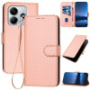 Чехол-книжка Carbon Fiber Texture на Xiaomi Redmi Note 14 5G/Poco M7 Pro 5G - розовый