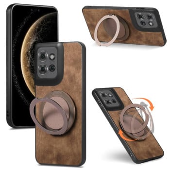Чохол Retro Leather Rotation Round Holder з поворотним тримачем для Motorola Moto G15 / G15 Power/G17/G17 Power — коричневий
