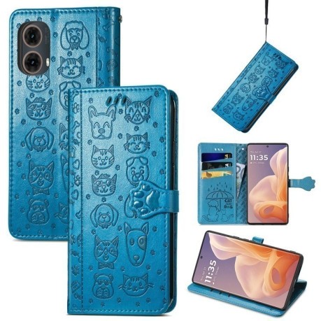 Чехол-книжка Cat and Dog для Motorola Moto G85 - синий