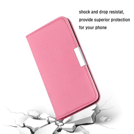 Чехол-книжка Litchi Texture Solid Color на iPhone 13 Pro - розовый