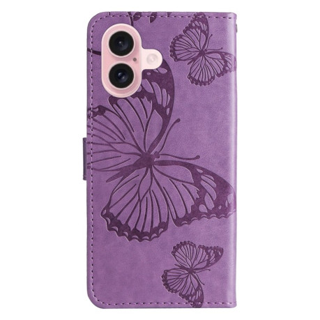 Чехол-книжка Embossed Butterfly для iPhone 16 - фиолетовый