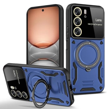 Противоударный чехол Large Window с MagSafe и подставкой на Realme C75 4G — синий