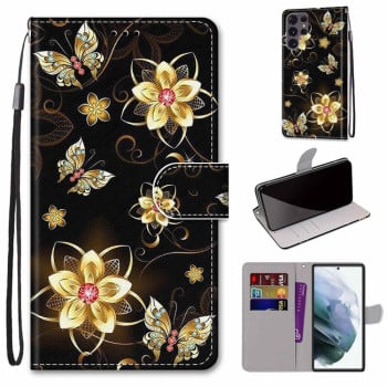 Чехол-книжка Coloured Drawing Cross для Samsung Galaxy S22 Ultra 5G - Gold Diamond Butterfly