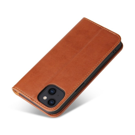 Кожаный чехол-книжка Fierre Shann Genuine leather на  iPhone 14 Plus - коричневый