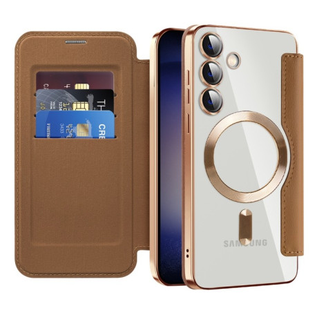 Чехол-книжка Shield MagSafe RFID Anti-theft Leather для Samsung Galaxy S25+ 5G - коричневый