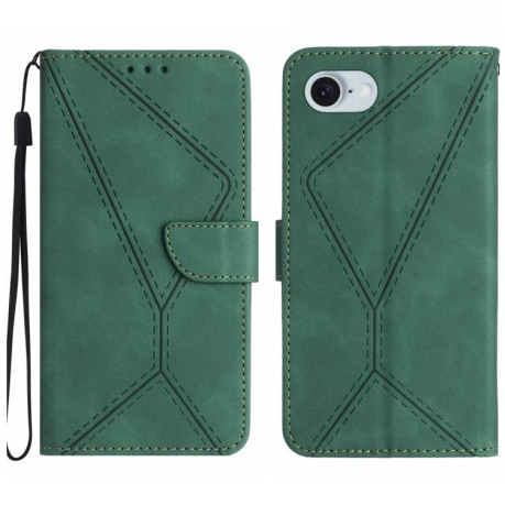 Чехол-книжка Stitching Embossed Leather для iPhone 16e - зеленый