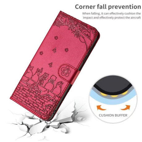 Чохол-книжка Cat Embossing Pattern на iPhone 16e - червоний